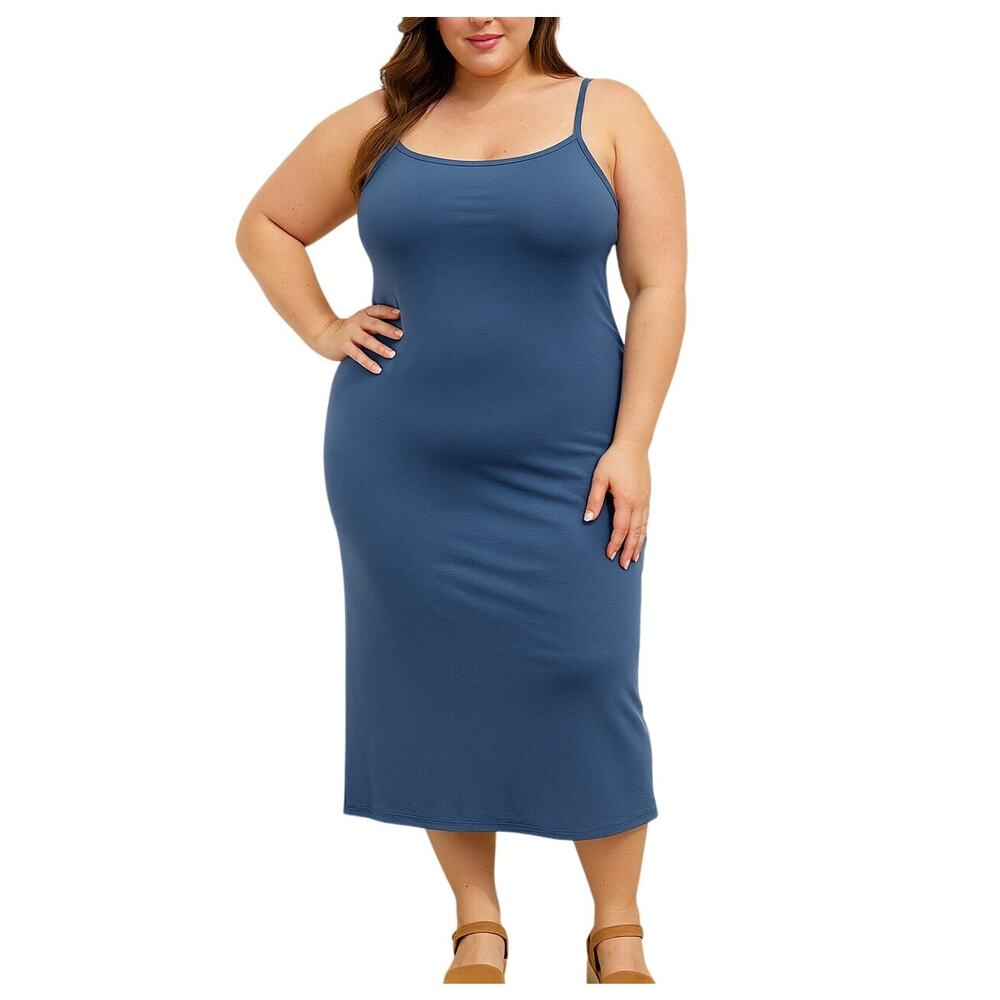 Vibe Sportswear slip midi dress strappy cowl back — XL — slate blue‎